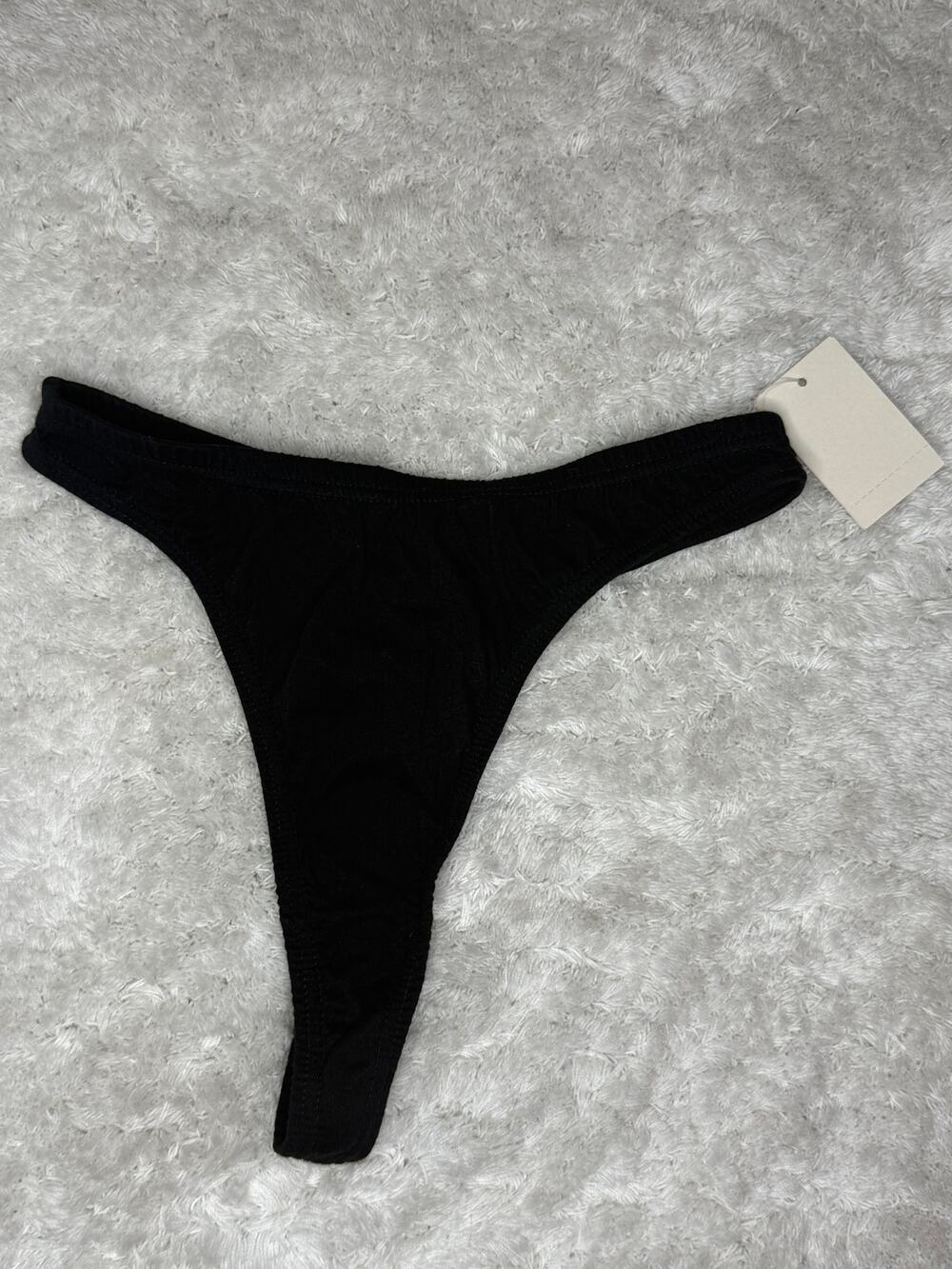 Partners Intimates Black Cotton Thong Panty Size 5 Small NWT Classic